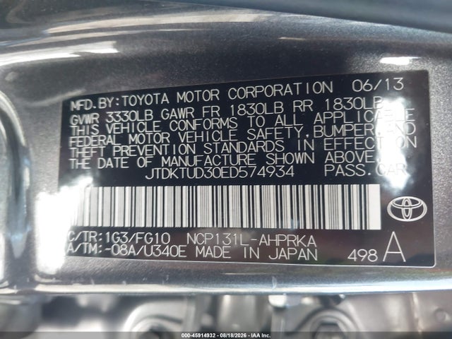 JTDKTUD30ED574934 Toyota Yaris Le (tmc/cbu Plant)