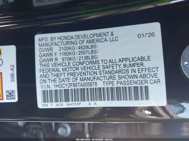 1HGCY2F86TA005878 Honda Accord Hybrid Touring