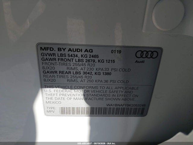 WA1BNAFY9K2053245 Audi Q5 45 Premium