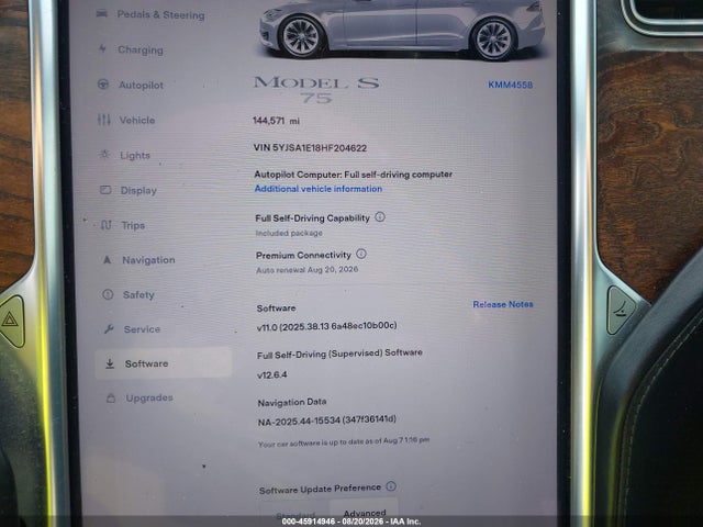 Продаж на аукціоні авто 2017 Tesla Model S 60/75, vin: 5YJSA1E18HF204622, номер лоту: 45914946