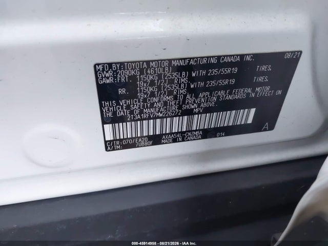 2021 Toyota Rav4 Xle Premium მანქანა იყიდება აუქციონზე, vin: 2T3A1RFV7MW226272, აუქციონის ნომერი: 45914958