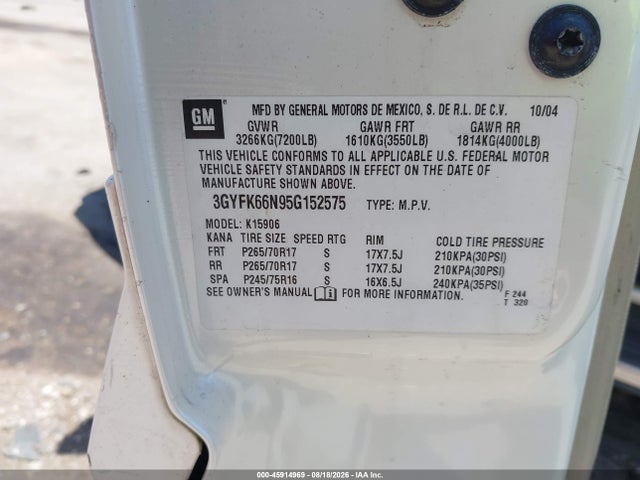 45914969 :رقم المزاد ، 3GYFK66N95G152575 vin ، 2005 Cadillac Escalade Esv Standard مزاد بيع