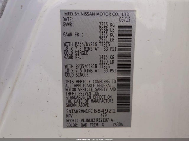 Nissan Pathfinder S 2015 5N1AR2MM1FC684921 Image 9