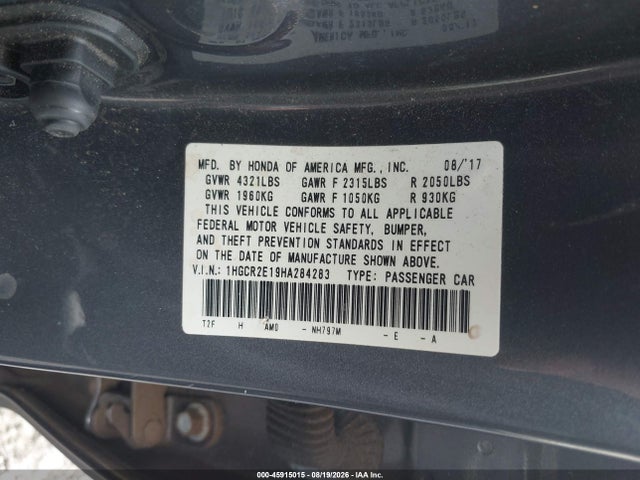 Aukcja sprzedaży 2017 Honda Accord Sport Se, vin: 1HGCR2E19HA284283, numer aukcji: 45915015