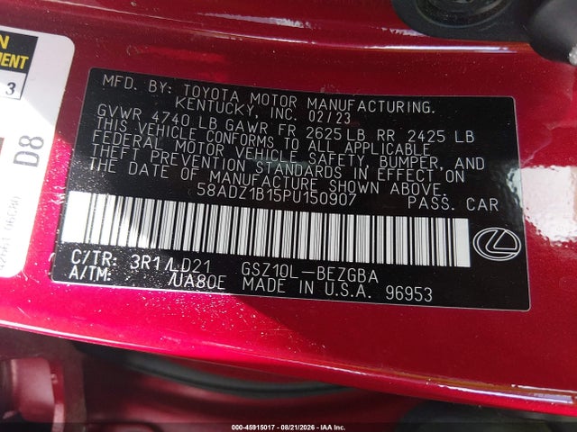 2023 Lexus Es 350 მანქანა იყიდება აუქციონზე, vin: 58ADZ1B15PU150907, აუქციონის ნომერი: 45915017