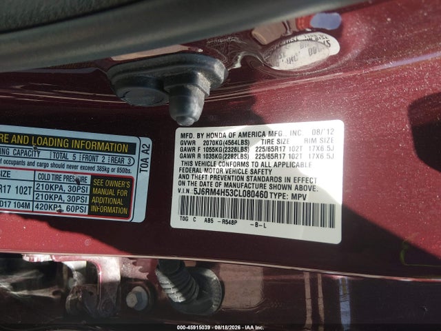 Aukcja sprzedaży 2012 Honda Cr-v Ex, vin: 5J6RM4H53CL080460, numer aukcji: 45915039