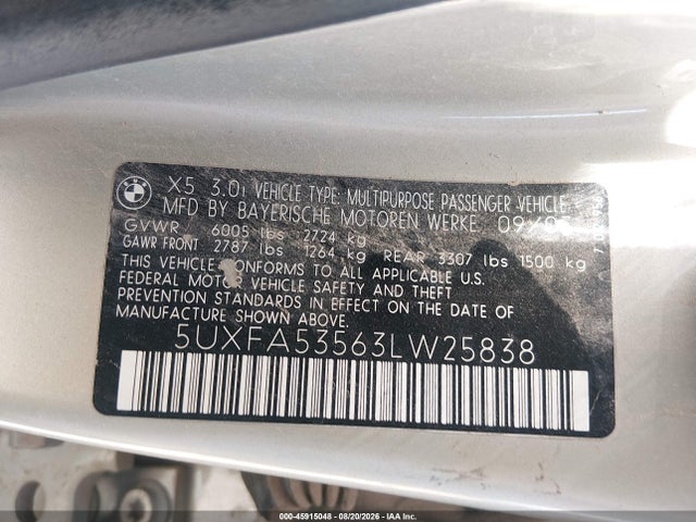 Продаж на аукціоні авто 2003 Bmw X5 3.0i, vin: 5UXFA53563LW25838, номер лоту: 45915048