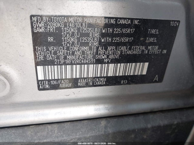 2T3P1RFV2RC484511 Toyota Rav4 Xle