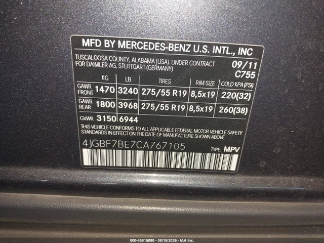 Продажа на аукционе авто 2012 Mercedes-benz Gl 450 4matic, vin: 4JGBF7BE7CA767105, номер лота: 45915090