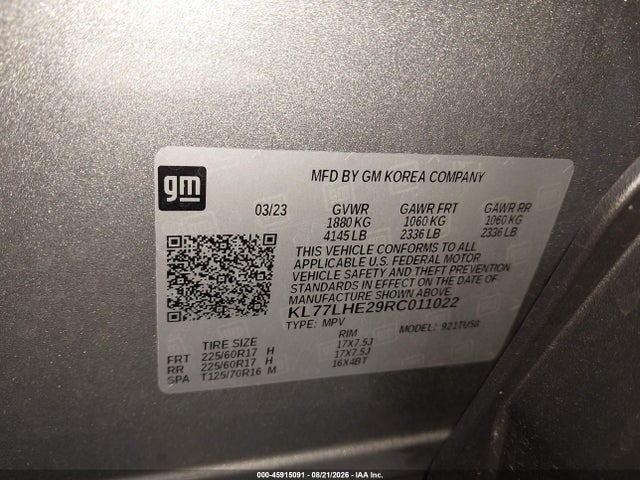 Продаж на аукціоні авто 2024 Chevrolet Trax Fwd Lt, vin: KL77LHE29RC011022, номер лоту: 45915091