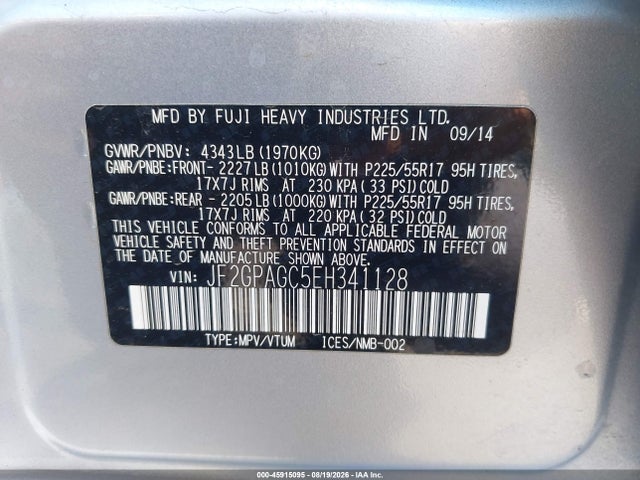 Subaru Xv Crosstrek 2.0i Limited 2014 JF2GPAGC5EH341128 Image 9