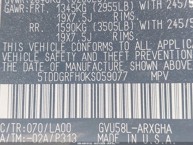 Toyota Highlander Hybrid Limited Platinum 2019 5TDDGRFH0KS059077 Image 9