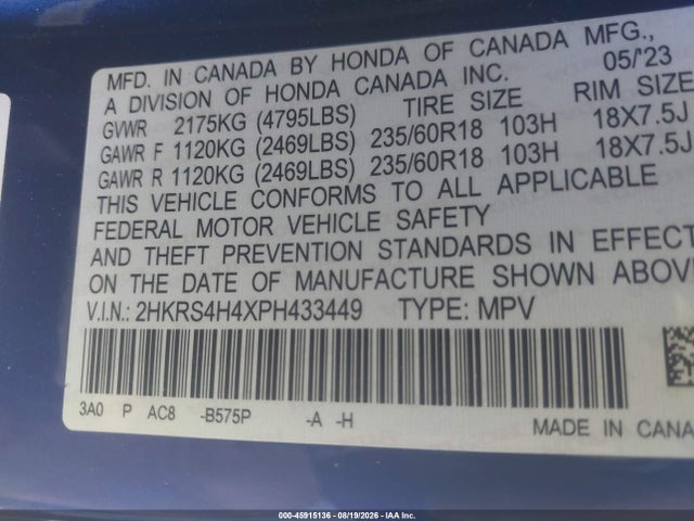 Honda Cr-v Ex Awd 2023 2HKRS4H4XPH433449 Image 9