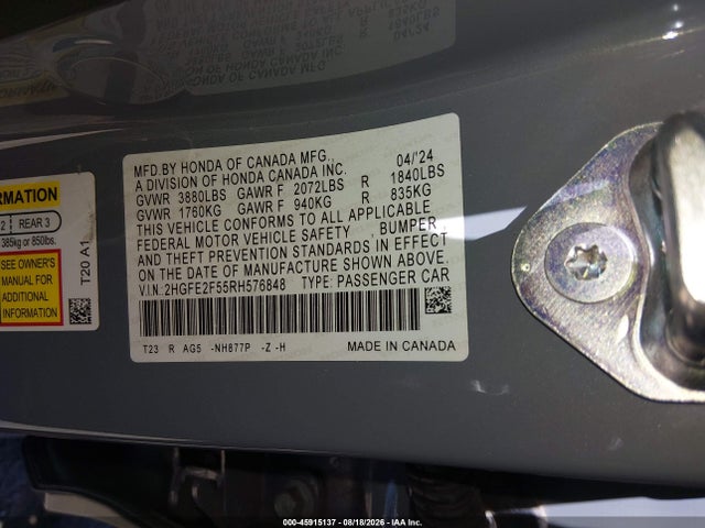 2HGFE2F55RH576848 Honda Civic Sport