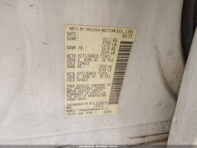 Nissan Armada Platinum 2015 5N1BA0NE1FN611009 Image 9