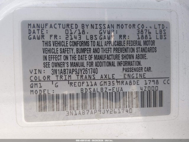 Nissan SENTRA S 2018 3N1AB7AP9JY261740 Image 9