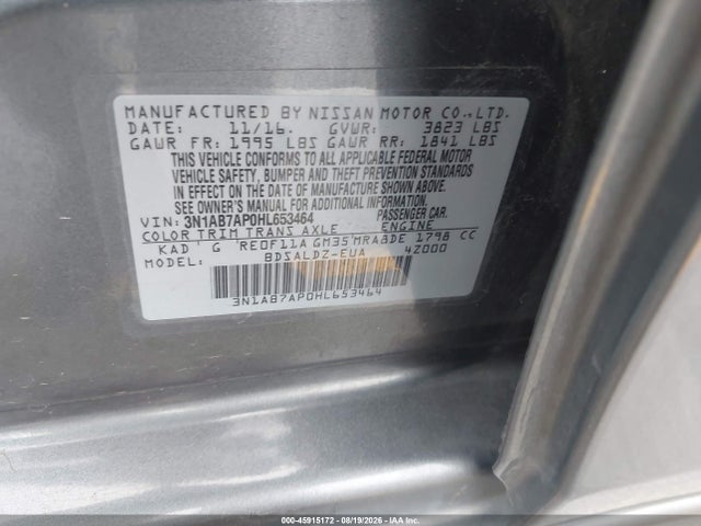 Nissan SENTRA SV 2017 3N1AB7AP0HL653464 Image 9