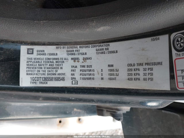 2005 Chevrolet Colorado Ls მანქანა იყიდება აუქციონზე, vin: 1GCDT136558168546, აუქციონის ნომერი: 45915210