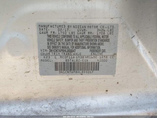 Nissan Versa 1.6 Sv 2017 3N1CN7AP8HL855047 Image 9