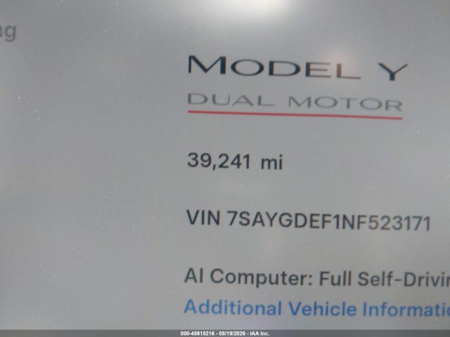 7SAYGDEF1NF523171 Tesla Model Y Performance Dual Motor All-wheel Drive