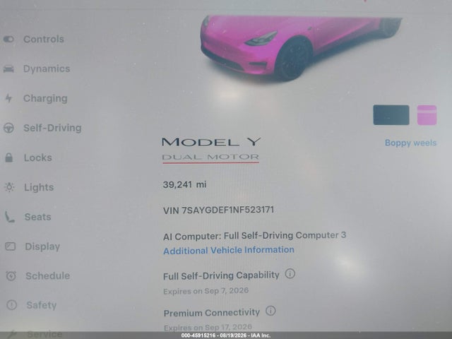 7SAYGDEF1NF523171 Tesla Model Y Performance Dual Motor All-wheel Drive
