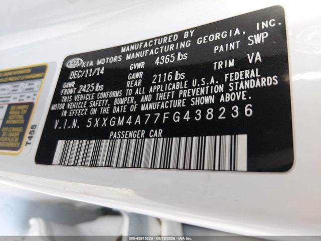 KIA Optima Lx 2015 5XXGM4A77FG438236 Image 9