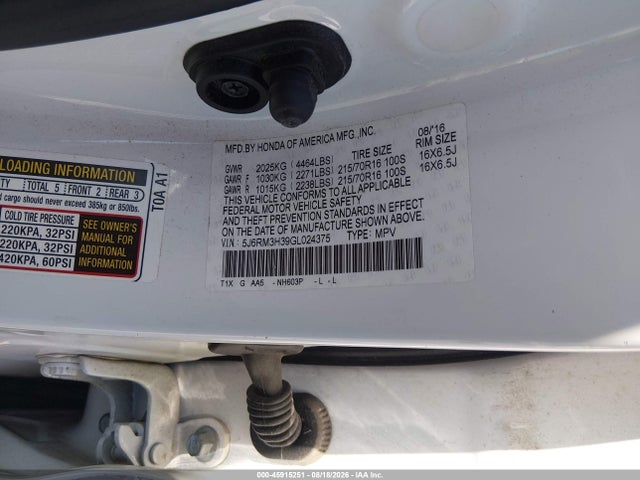 45915251 :رقم المزاد ، 5J6RM3H39GL024375 vin ، 2016 Honda Cr-v Lx مزاد بيع