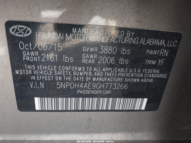 Hyundai ELANTRA SE 2016 5NPDH4AE9GH773266 Image 9