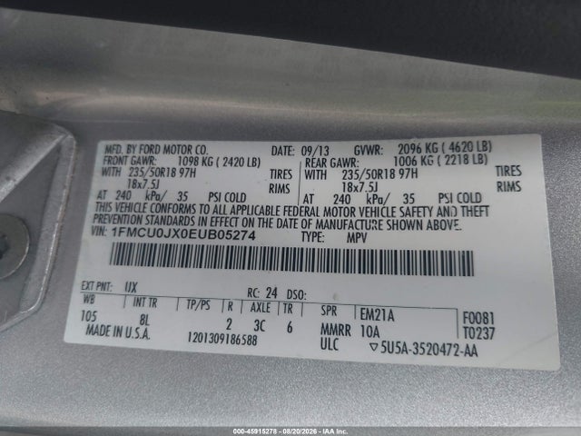 Продажа на аукционе авто 2014 Ford Escape Titanium, vin: 1FMCU0JX0EUB05274, номер лота: 45915278