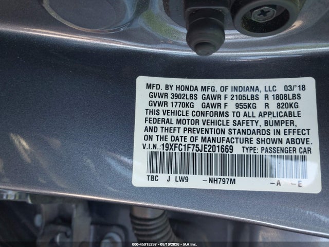 19XFC1F75JE201669 Honda Civic Ex-l