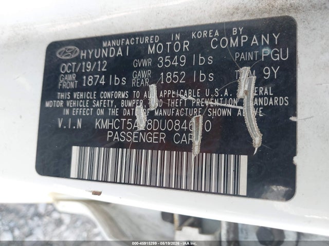 45915299 :رقم المزاد ، KMHCT5AE8DU084610 vin ، 2013 Hyundai Accent Gs مزاد بيع