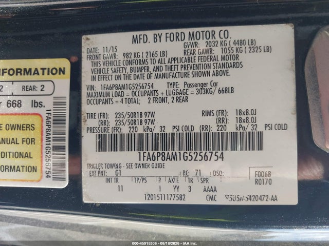 Ford Mustang V6 2016 1FA6P8AM1G5256754 Image 9
