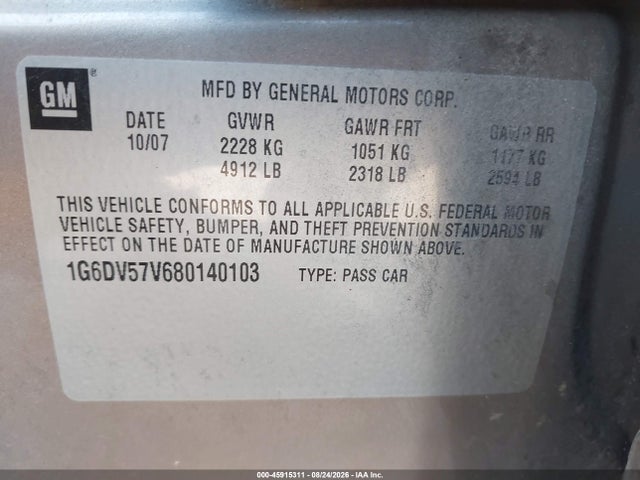 Aukcja sprzedaży 2008 Cadillac Cts Rwd W/1sb, vin: 1G6DV57V680140103, numer aukcji: 45915311