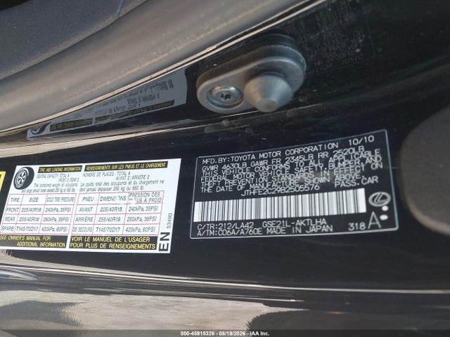 45915326 :رقم المزاد ، JTHFE2C29B2505576 vin ، 2011 Lexus Is 350c مزاد بيع