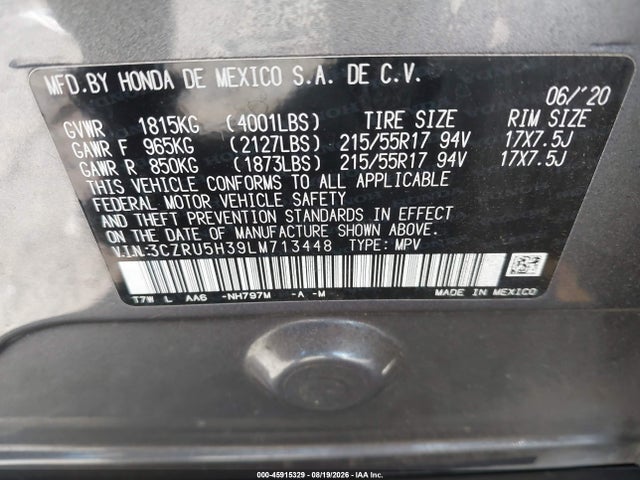 3CZRU5H39LM713448 Honda Hr-v 2wd Lx