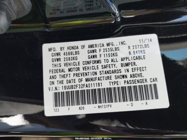 Acura Tlx V6 2015 19UUB2F32FA011191 Image 9