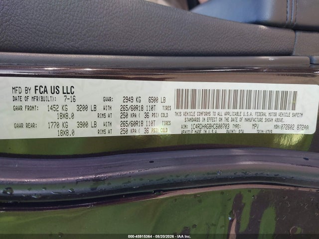 Продаж на аукціоні авто 2017 Dodge Durango Sxt Rwd, vin: 1C4RDHAG8HC600703, номер лоту: 45915364