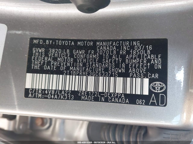Toyota Corolla Le Eco Premium 2016 2T1BPRHE3GC633715 Image 9