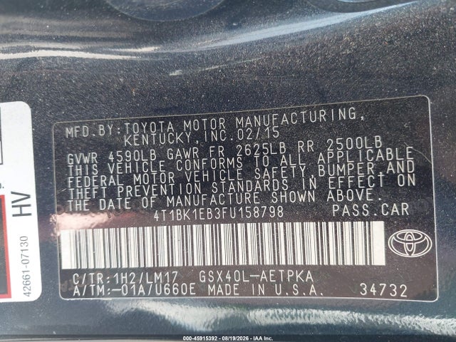 Toyota AVALON LIMITED 2015 4T1BK1EB3FU158798 Image 9