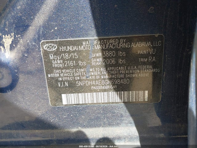 Hyundai ELANTRA SE 2016 5NPDH4AE8GH698480 Image 9