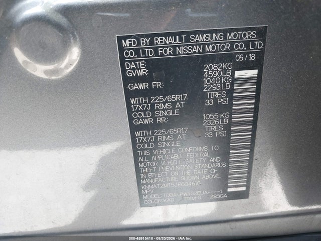 Aukcja sprzedaży 2018 Nissan Rogue S, vin: KNMAT2MT5JP604616, numer aukcji: 45915418