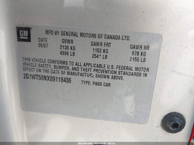 Auction sale of the 2008 Chevrolet Impala Lt, vin: 2G1WT58NX89118436, lot number: 45915445