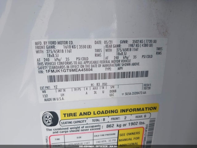 1FMJK1GT9MEA45804 Ford Expedition Xl Max