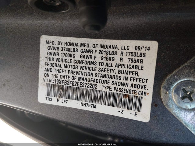 Honda Civic Lx 2014 19XFB2F52EE273202 Image 9