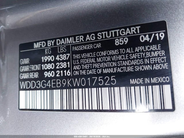 WDD3G4EB9KW017525 Mercedes-Benz A 220