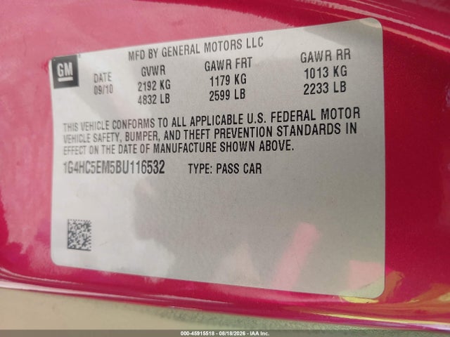 Продаж на аукціоні авто 2011 Buick Lucerne Cxl, vin: 1G4HC5EM5BU116532, номер лоту: 45915518