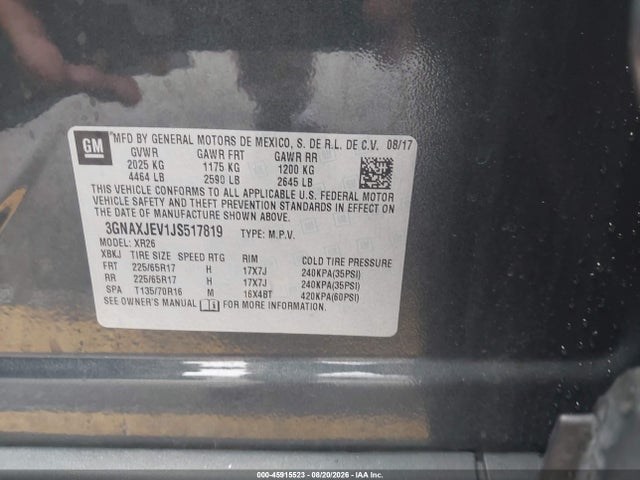 3GNAXJEV1JS517819 Chevrolet EQUINOX LT