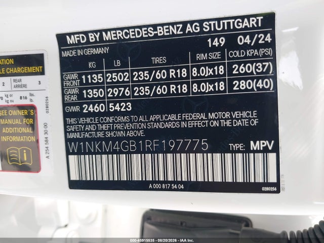 45915535 :رقم المزاد ، W1NKM4GB1RF197775 vin ، 2024 Mercedes-benz Glc 300 Suv مزاد بيع