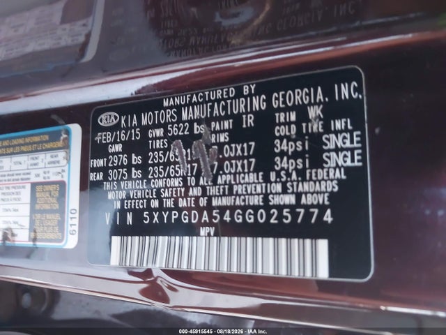 KIA Sorento 3.3l Lx 2016 5XYPGDA54GG025774 Image 9
