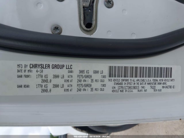 45915546 :رقم المزاد ، 1D7RV1CT3AS198315 vin ، 2010 Dodge Ram 1500 Slt/sport/trx مزاد بيع